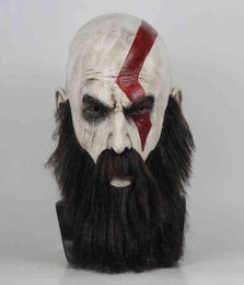 Game God Of War 4 Kratos Mask with Beard Cosplay Horror Latex Party Masks Helmet Halloween Scary Props L2205307787732