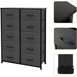 Dressing Cabinet, 10 Drawer Vanity Table with Fabric for Bedroom, Wooden Top and Pull-off Fabric Storage Compartment