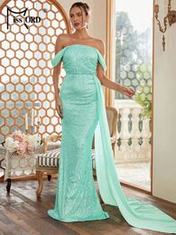 Casual Dresses Missord Elegant Green Sequin Party Women Off Shoulder Draped Bodycon Mermaid Prom Dress Female Long Evening Gown