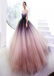 2018 Gorgeous Gradient Evening Dresses Elegant Sheer Off Shoulder Sleeveless Bodice LaceUp Prom Dress Amazing Fluffy Tulle Red Ca1481279