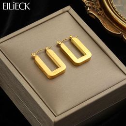 Hoop Earrings EILIECK 316L Stainless Steel Golden Geometric Minimalist Rectangular Trendy Jewelry For Women Work Party