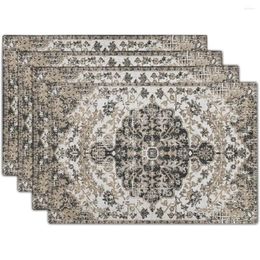 Table Mats Ethnic Boho Placemats Set Of 4 Bohemian Carpet Vintage Gray Floral Linen Dining Southwestern Stain Heat-Resistant