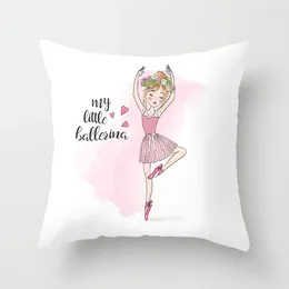 Pillow Ballet Dancing Girl Cover 45X45 Cartoon Dance Print Pillowcase Velvet Bedroom Living Room Decoration J1793