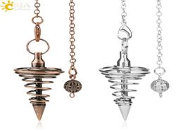 CSJA Metal Pendulum Pendulos Radiestesia Pendulums for Dowsing Divination Spiral Cone Antique Gold Silver Colour Pyramid Pendule He2333867