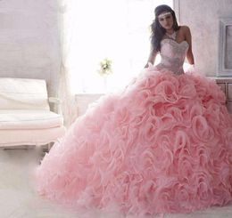 Princess Sweet 16 Quinceanera Gowns Ball Gown Organza Ruffle Pink Quinceanera Dresses Lace Up Rhinestones Debutante Gown5171811