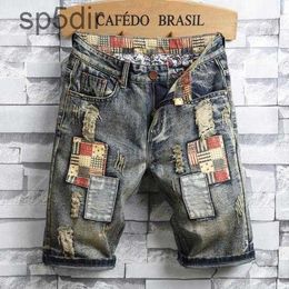 2019 New Summer Fashion Jeans Mens Personality Patch Retro Denim Shorts Pants Designer Hole M10L