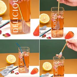 Disposable Cups Straws 1Pc Silicone Stainless Steel Straw Spoon Tea Mate Creative Reusable Bar Accessories Detachable Coffee Philtre