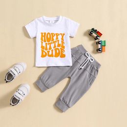 Clothing Sets Toddler Baby Boy Summer Clothes Two Pieces Outfits Short Sleeve Letter Print Crewneck T-Shirt Tops Long Pants 2PCS Infant