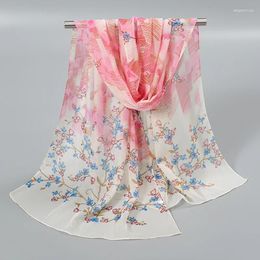 Scarves Spring Printed Small Chiffon Scarf Vintage Floral Pashmina Stole Lightweight Sunscreen Tippet Retro Shawls And Wraps 150 50cm