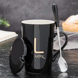 Mugs SADEKIRAY Creative Surnames Letters Ceramic Covers Scoops Office Cups Coffee With Spoon