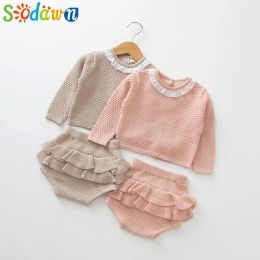 Shorts Sodawn New Spring Autumn Fashion Baby Girls Clothes Long Sleeve Knit Sweater+Shorts Sets of Children Baby Clohting Knit Set