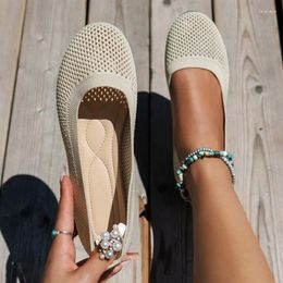 Casual Shoes Square Toe Loafers Summer Mesh Women Soft Comfortable Ballet Boat Sneakers Simple Knitted Shallow Breathable Office Flats