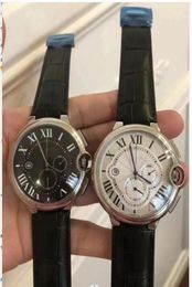 Men watch Woman Watchs Black and silver dial Quartz movement Chrono Watches Leather strap Full Shell stainless steel wristwatch2066938