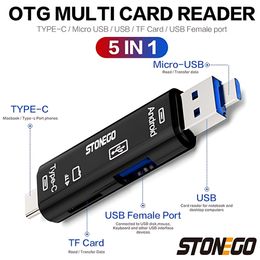 Stonego 5 in 1 USB/TypeC/Micro USB OTG adapter portable card reader for Android Windows smartphones tablets laptops PC