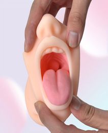 Deep Throat Male Masturbator Oral Sex Blowjob Masturbation Cup with Teeth Tongue Realistic Pocket Pussy Sex Toys for Men Y18920039239867