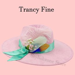 Pink Suede Fedora 9.5cm Wide Brim Hat Womens Wedding Felt Jazz Hat Classic Church Party Hat 240401