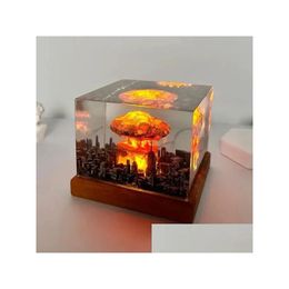 Decorative Objects Figurines Nuclear Explosion Bomb Mushroom Cloud Lamp Flameless For Courtyard Living Room Decor 3D Night Light R Dh5Ly