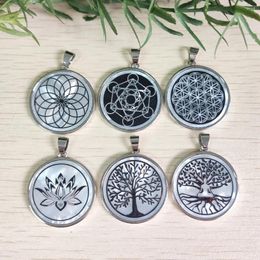 Pendant Necklaces Laser Sculpting Natural Sea Pearl Shell White Tree Of Life/Lotus/Yoga Necklace Charm Jewellery