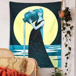 Tapestries Aquarius Tapestry Wall Hanging Moon Girl Constellation Witchcraft Boho Beach Mat Hippie Dorm Home Decor