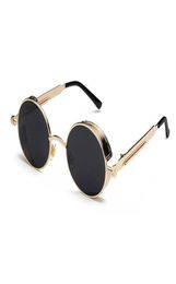 Good Quality Round Steampunk Sunglasses Men Women Metal Wrap Eyeglasses Round Shades Brand Designer Sun glasses Mirror UV4005213083