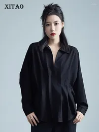 Women's Blouses XITAO Black Women Blouse Casual Bat Wing Sleeve V-neck Loose Shirt Initial Spring Fashion Simplicity Pullover Top ZZ0308