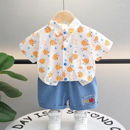 Clothing Sets 2024 Boutique Baby Boy Summer Clothes For Kids Boys 2 To 3 Years Cartoon Fish Turn-down Collar Shirts And Shorts 2PCS Suits