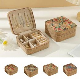 Jewelry Pouches Vintage Cork Box Fashion Portable Flowers Necklace Storage Case Retro Durable Earrings Pendant