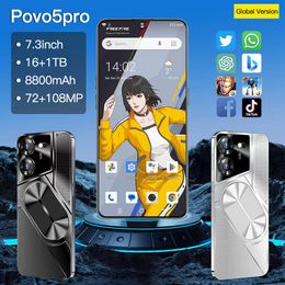 Povo5pro Android Smartphone Touch screen Colour screen 4G 8GB 12GB 16GB RAM 256GB 512GB 1TB ROM 7.3-inch 8800MAH AI HD hifi gps Face ID dual sim 1TF SIM card 5G BIG camera