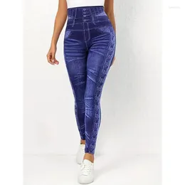 Women's Leggings Plus Size 1XL-5XL Patchwork High Waisted Fashionable Denim Solid Color Calf Pants