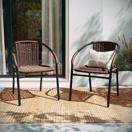 Garden chairs, 2-piece set of brown rattan indoor and outdoor restaurant stacking chairs, multifunctional and fashionable chairs
