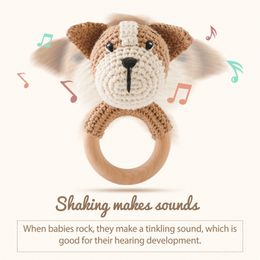 1PC Baby Animal Crochet Rattle Toy Soother Bracelet Wooden Teether Ring Baby Product Mobile Pram Crib Wooden Toys Newborn Gifts