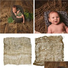 Blankets Swaddling Born Handcraft Jute Backdrop Blanket Baby Pography Prop Chunky Burlap Layer Net Studio Props Corb Drop Delivery Kid Otw6M