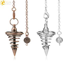 CSJA Metal Pendulum Pendulos Radiestesia Pendulums for Dowsing Divination Spiral Cone Antique Gold Silver Colour Pyramid Pendule He4753669