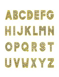 1300pcslot AZ Gold color full rhinestone Slide letter 8mm diy charms alphabet fit for 8MM leather wristband keychains4051351