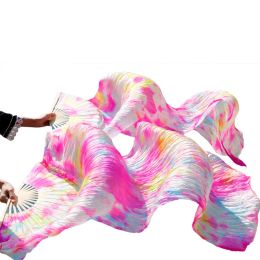 Stage Performance Dance Fans 100% Silk Veils Colored Women Belly Dance Fan Veils (2pcs) black+red Color mixing