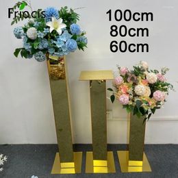 Decorative Flowers 60/100cm High Flower Vase Gold Column Stand Acrylic Road Lead Wedding Centerpiece Rack For Event Banquet Party Decoration