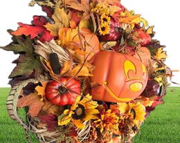 Halloween Decoration Fall Pumpkin Wreath for Front Door with Pumpkins Artificial Maples Autumns Harvest Holiday Decor Y09018528658