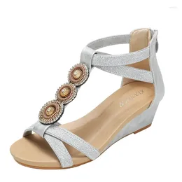 Dress Shoes Large Size Summer Women 1.5cm Platform 5.5 Wedges High Heels Sandals Soft Lady Crystal Comfortable Female Fashion Roman
