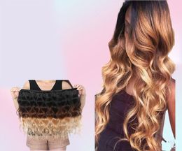 Brzailian Ombre Hair Extension Three Tone 1B427 Body Wave Brown Human Hair Weave 3 Bundles Cheap Colored Brazilian Blondes Hair6315224