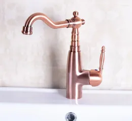 Kitchen Faucets Antique Red Copper Brass 1 Handle Deck Mount Bathroom Sink Faucet Swivel Spout Cold Mixer Water Tap 2nf131