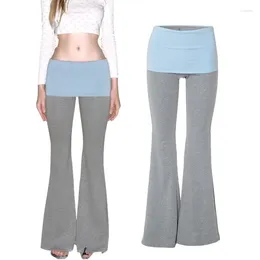 Women's Pants Women Colorblock Elastic Waist Flared Yoga Fitted Leggings Sweatpants