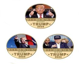 Trump 2024 Coin Commemorative Craft I039ll Be Back Save America Again Gold Metal Badge1686148