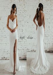 Simple Desigin Katie May Beach Mermaid Wedding Dresses with Slit Full Lace Spaghetti Backless Holiday Garden Bridal Dress Cheap4723794