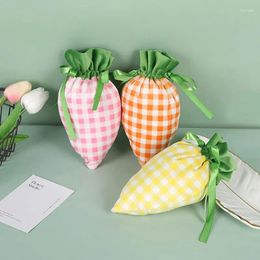 Gift Wrap 1Pc Cute Easter Carrot Ornament Drawstring Bag Party Plaid Candy Packaging Crafts Gifts Supplies