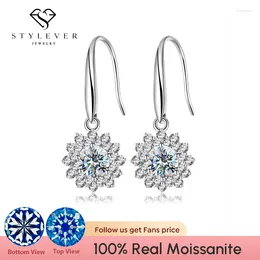 Dangle Earrings Stylever Luxury 0.5CT Moissanite Diamond Sun Flower For Women Real 925 Sterling Silver Wedding Eternity Fine Jewellery