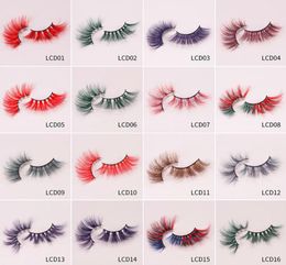 25mm Colour lashes 6D False Coloured Eyelashes Natural Real Mink fluffy Style Eye lash Extension Makeup Halloween Colourful Eyelash5846416