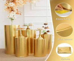 Party Decoration 5pcs Gold Products Round Cylinder Cover Pedestal Display Art Decor Plinths Pillars For DIY Wedding Decorations Ho7911148