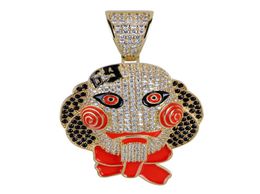 Doll Head Mask Pendant Necklace Iced Out Cubic Zircon Hip Hop Gold Silver Color Men Women Charms Chain Jewelry2925384