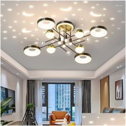 Chandeliers Modern Led Ceiling Star Moon Projection For Living Room Bedroom Design Home Decor Fixture Interior Lighting Drop Delivery Dhco5