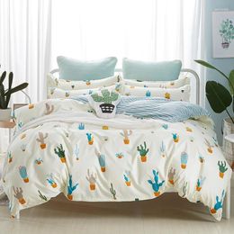 Bedding Sets Nordic Cactus Duvet Cover Set Solid Color Stripe Bed Sheet Pillow Case Polyester Soft Home